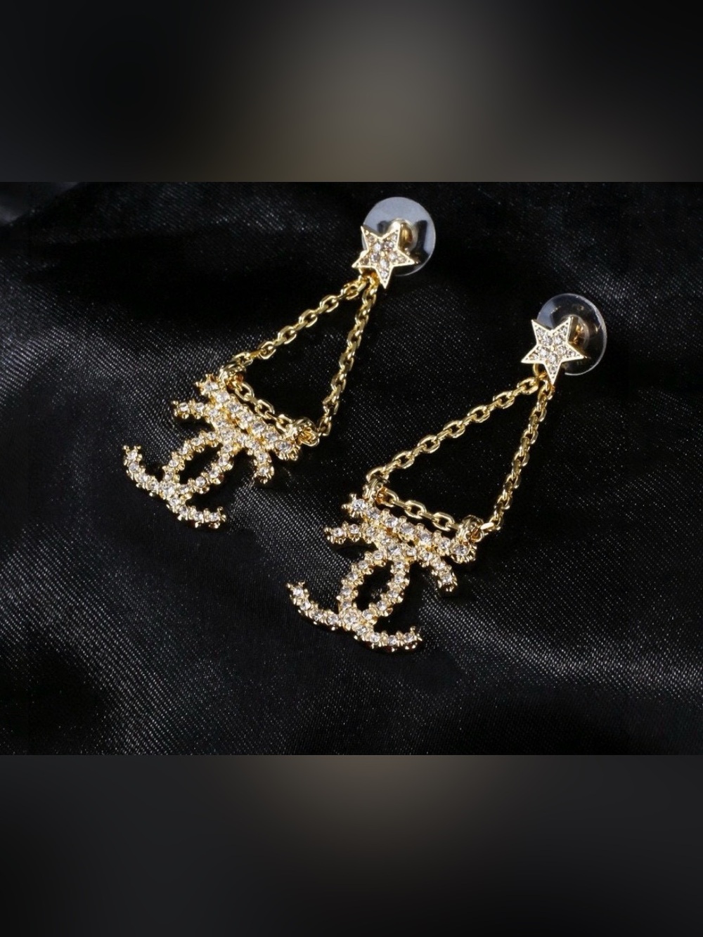 Double C Strass Star ⭐️ Drop Gold- Tone Swing Earrings
